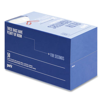 Perk™ Drawstring Tall Kitchen Trash Bags, 13 Gal, 0.9 Mil, 28" X 24", White, 50-box freeshipping - TVN Wholesale